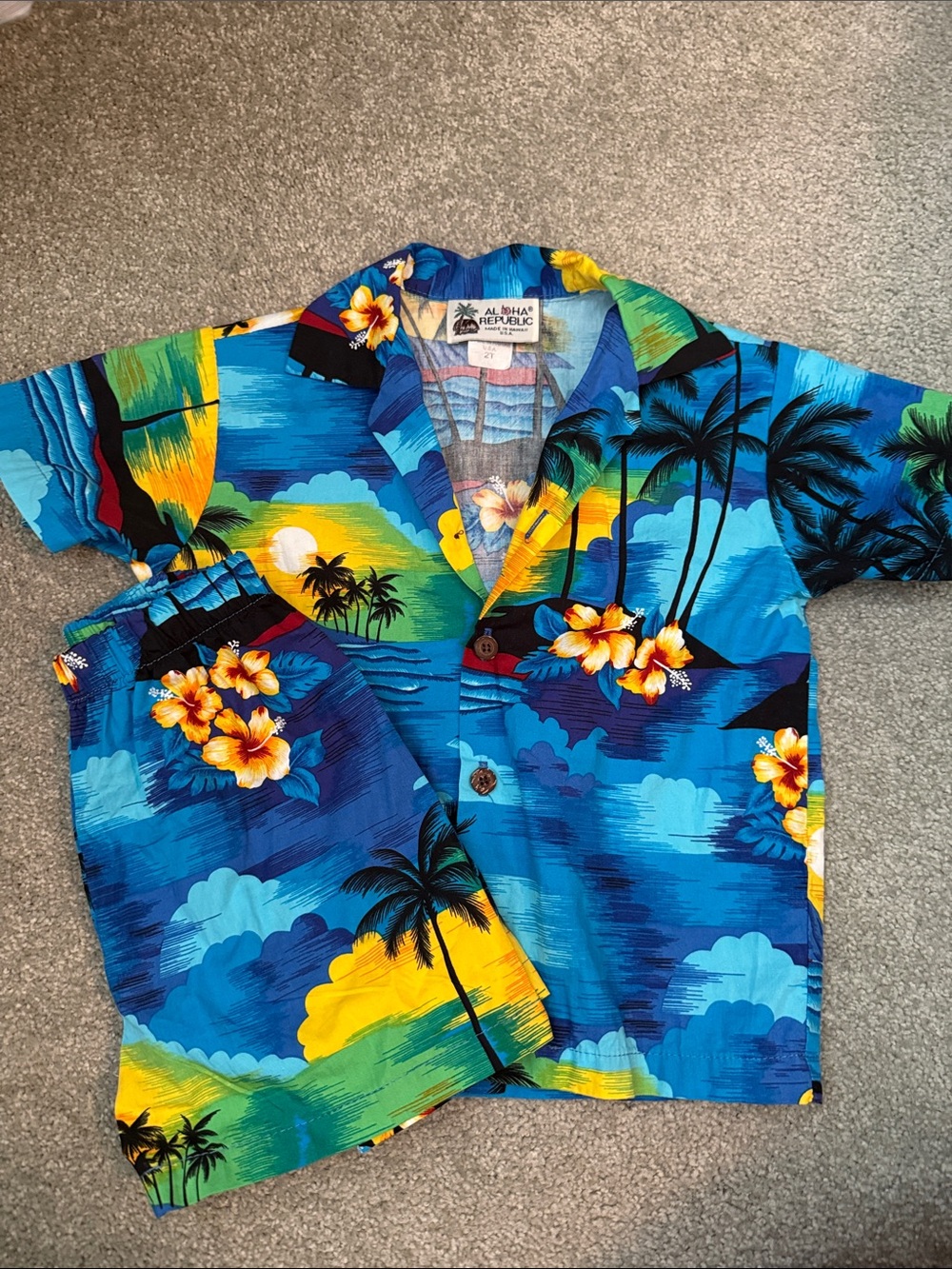 Island Republic Blue Tropical Hibiscus Button-Down Kids Shirt Set